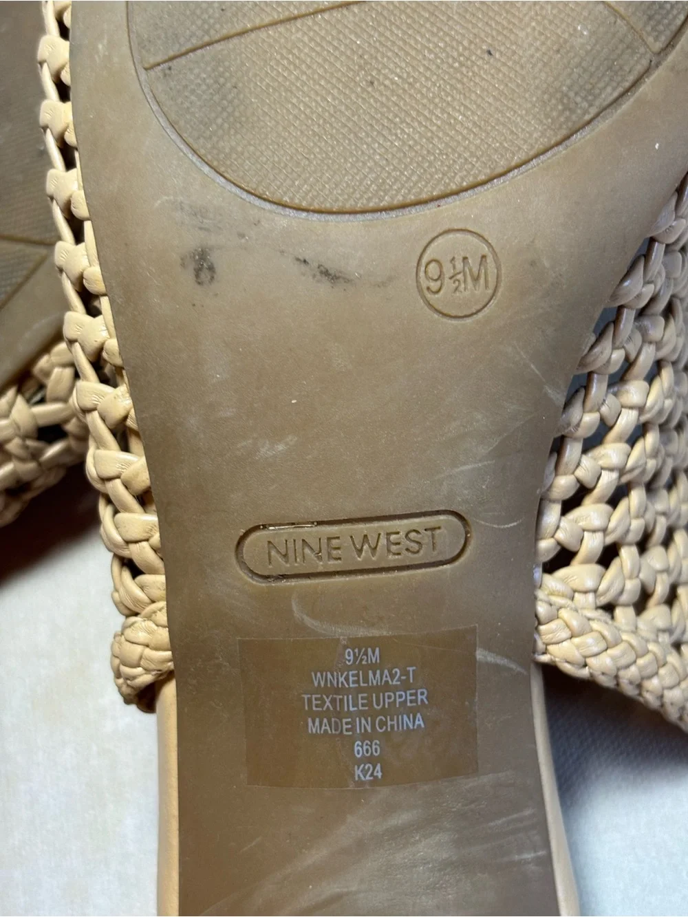 Nine West Women's Tan Nude Bamboo Woven Slingback Pumps, size 9.5